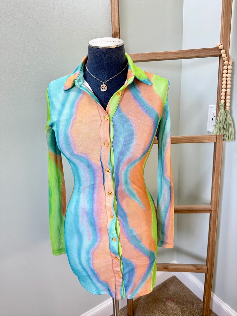 Princess Polly Multi Color Tie-Dye Kingston Mini Shirt Button Down Dress Size 2